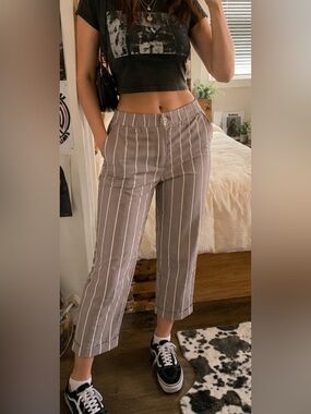 Ivy and Main Tan Striped Ankle Cropped Pants -Skater Chic Trendy Size Med